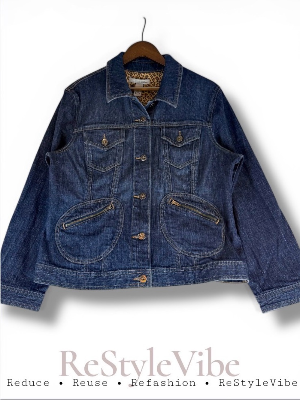CHICOS Women’s Size 3 US XL Jacket Coat Denim Jean Stretch Trucker Style